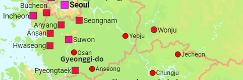 Südkorea Provinzen und Städte 