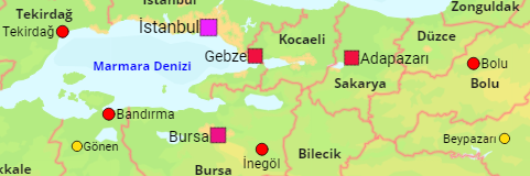 Türkei Provinzen und größere Städte